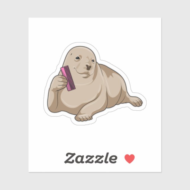 Sticker Sceau comme coiffeur avec peigne (Feuille)