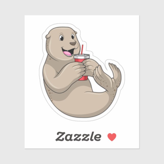 Sticker Scellez avec Mug avec paille (Feuille)