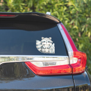 Sticker Scène de cabane en bois nocturne avec un raton lav
