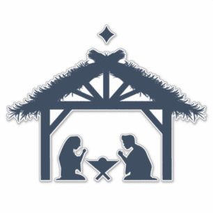 Sticker Scène de la Nativité Bleue Noël basé sur la foi
