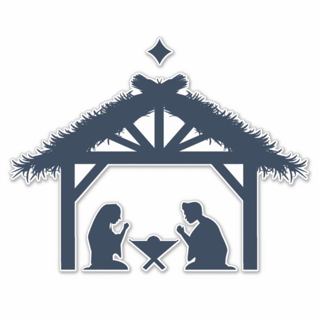 Sticker Scène de la Nativité Bleue Noël basé sur la foi (Devant)