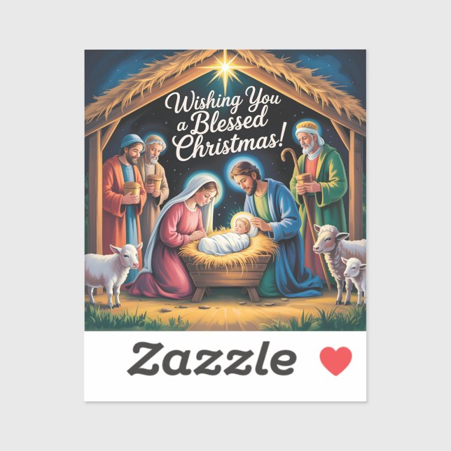 Sticker Scène de la Nativité Vœux de Noël (Feuille)