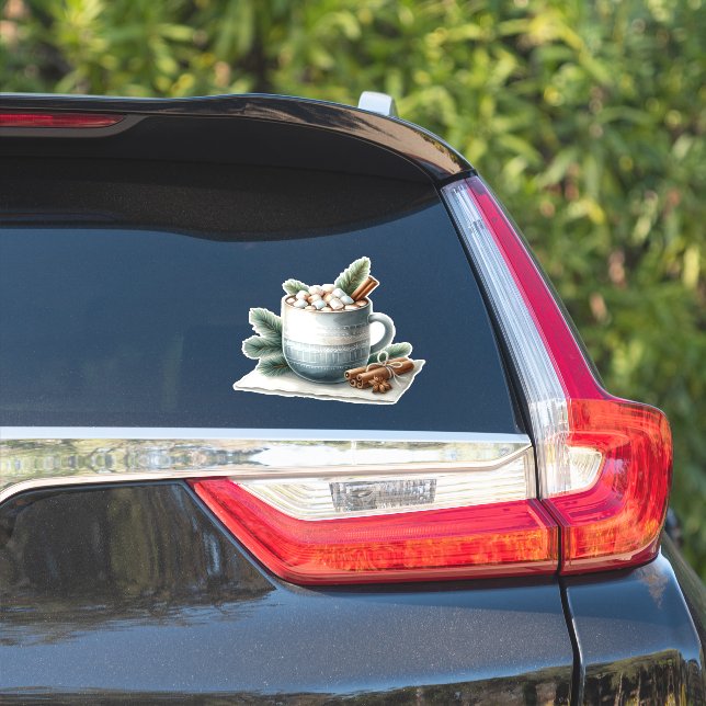 Sticker Scène de mug Marshmallow au cacao d'hiver cosy (Côté voiture)
