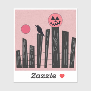 Sticker Scène d'Halloween avec clôture, corneille, pleine 