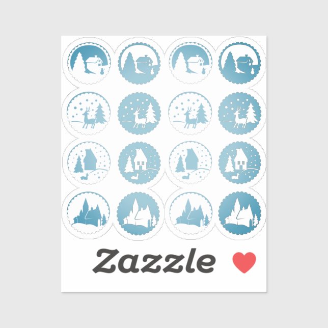 Sticker Scène d'hiver de Noël contemporaine Set Smoky Blue (Feuille)