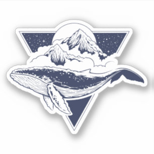 Sticker Scène géométrique de montagne   Baleine bleue