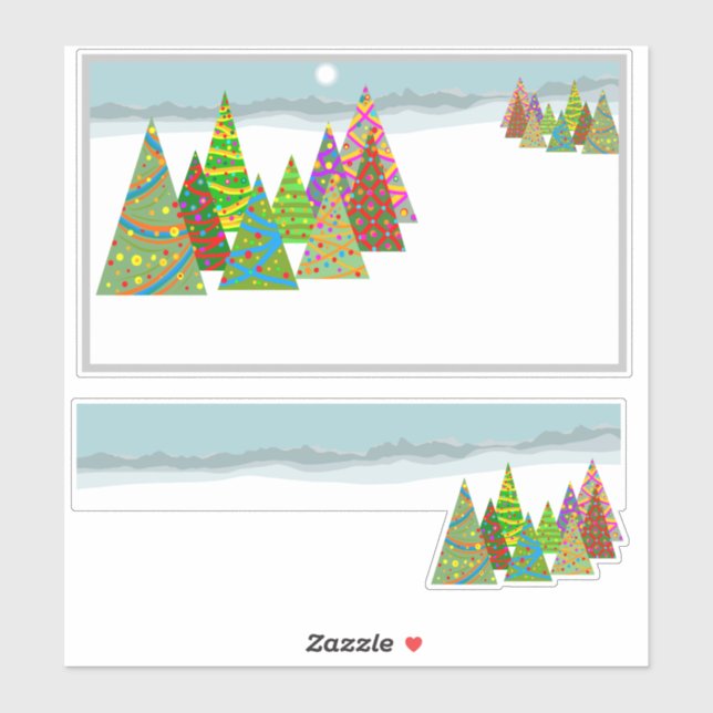 Sticker Scène hivernale avec sapins de Noël (Feuille)
