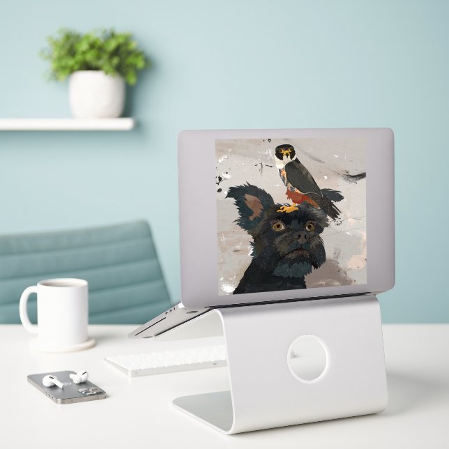STICKER SCHNAUZER & FALCON (Ordinateur portable sur le bureau)
