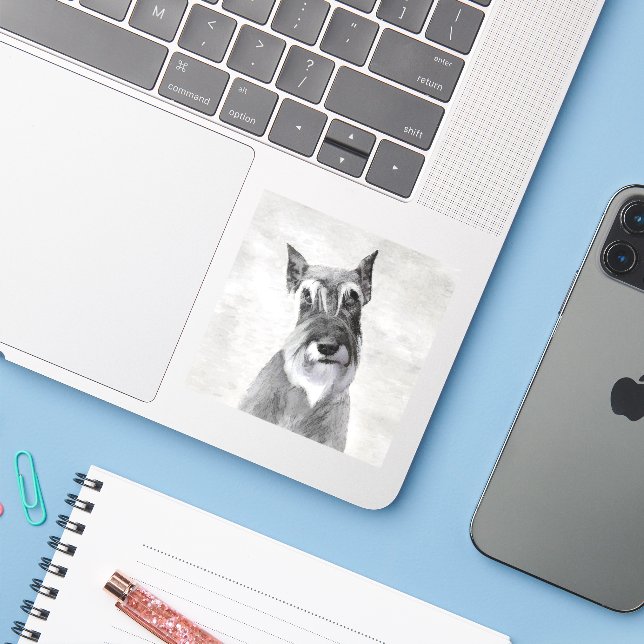 Sticker Schnauzer (géant) - Joli art original pour chien (Ordinateur portable avec iPhone)