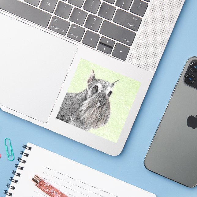 Sticker Schnauzer (Giant, Standard) Peinture - Chien Art (Ordinateur portable avec iPhone)