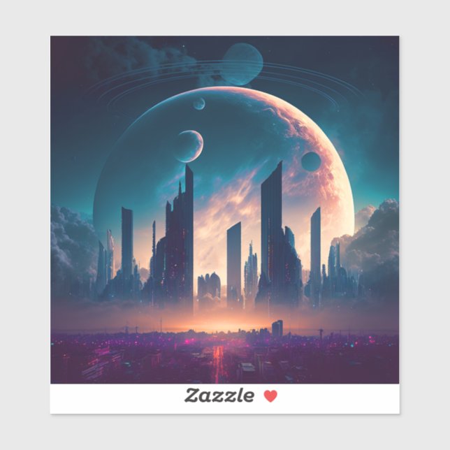 Sticker Science-fiction Cyberpunk Space City (Feuille)