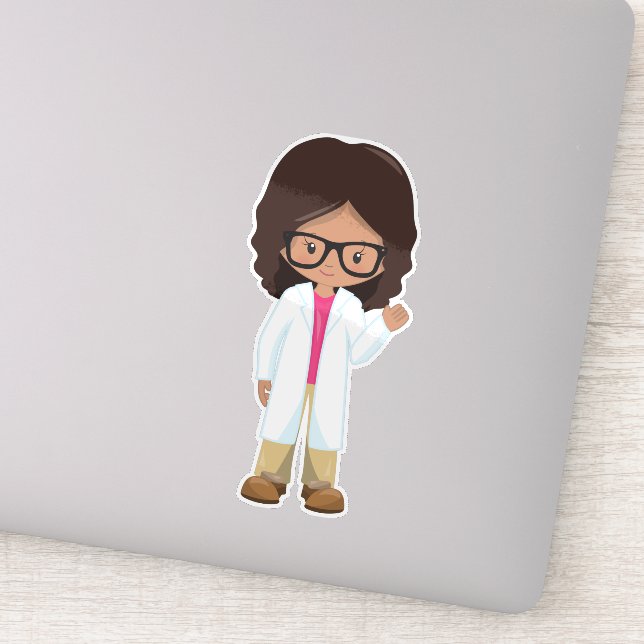 Sticker Science Girl, Latina Girl, Cute Girl, Scientist (Détail)