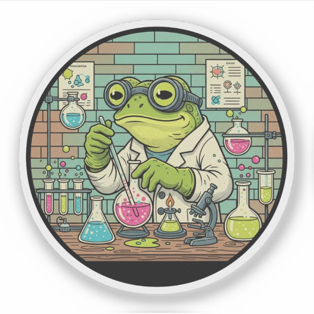Sticker Scientifique Grenouille Chimiste - Travail de labo (Devant)