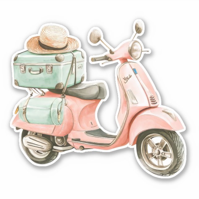 Sticker Scooter côtier rose et aqua mignon (Devant)