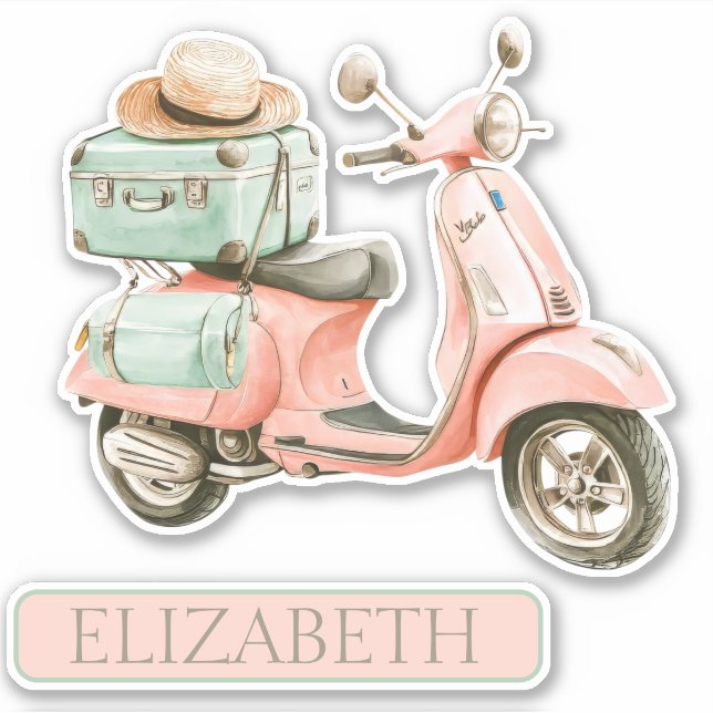 Sticker Scooter côtier rose et aqua mignon (Devant)