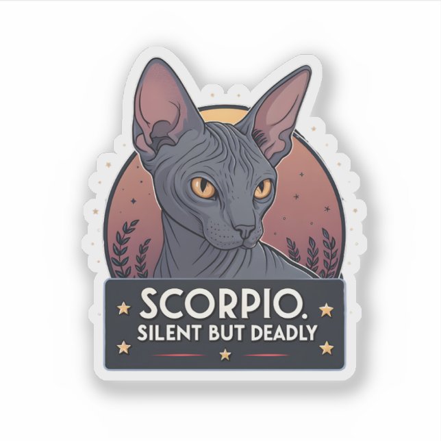Sticker Scorpio Zodiac Sphynx Cat Silent Deadly Art (Devant)