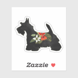 Sticker Scottie Chien race Boho Floral Silhouette