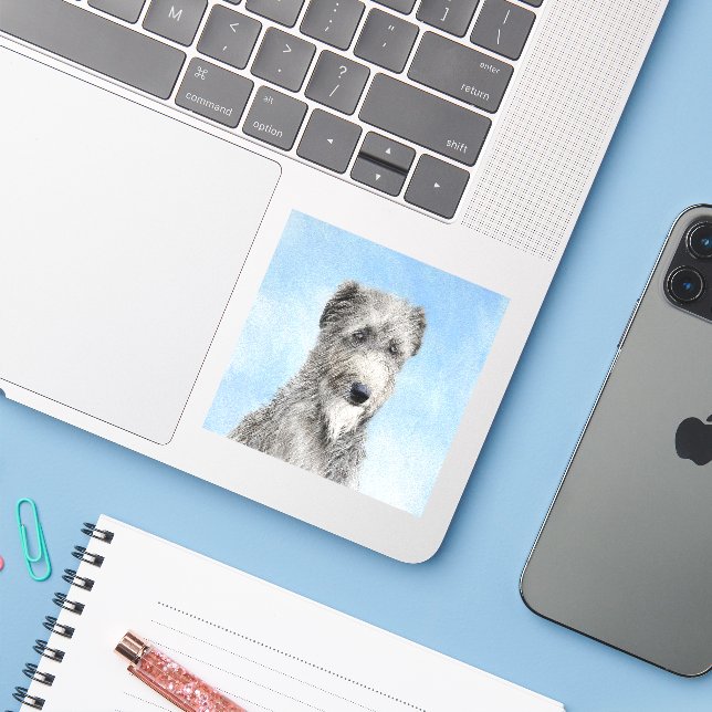 Sticker Scottish Deerhound Peinture - Cute Original Chien  (Ordinateur portable avec iPhone)