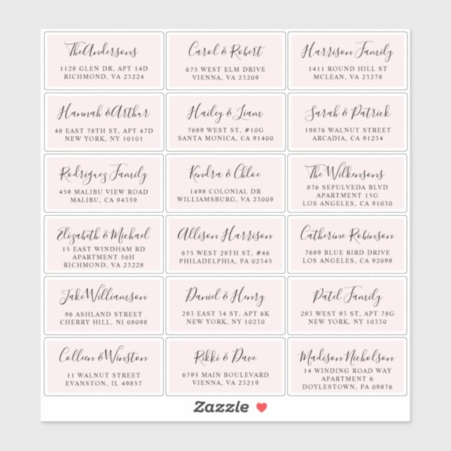 Sticker Script élégant Mariage rose Adresse du client (Feuille)