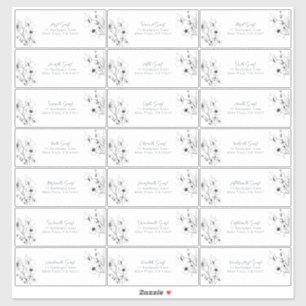Sticker Script moderne Black White Floral Adresse d'hôte