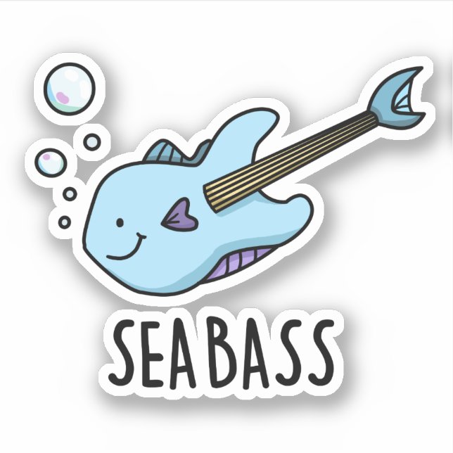 Sticker Sea Bass Funny Bass Guitare Poisson Pun (Devant)