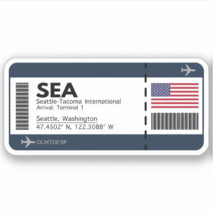 Sticker SEA Seattle Boarding Pass - USA Ticket