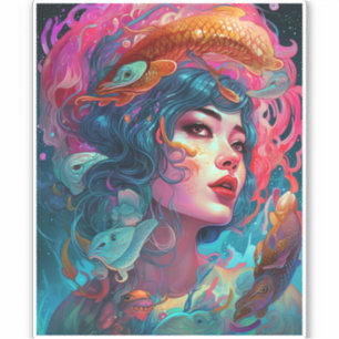 Sticker Sea Serpent Hair Lady Imaginaire Art