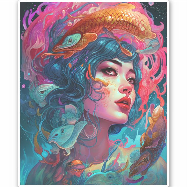 Sticker Sea Serpent Hair Lady Imaginaire Art (Devant)