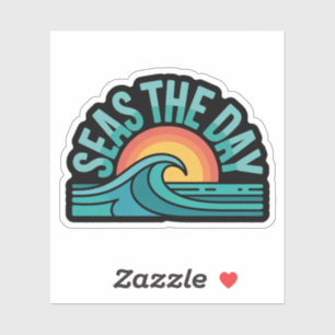 Sticker Seas the Day Bold Typographie Soleil et vagues