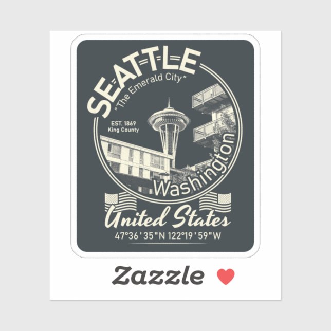 STICKER SEATTLE CITY ICON - WASHINGTON VINTAGE (Feuille)