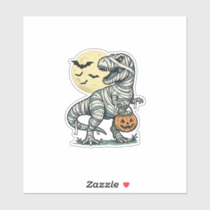 Sticker Seau à bonbons Halloween Momie T-Rex Vecteur Vinta