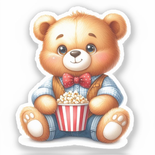 Sticker Seau à Popcorn Ourson Mignon (Recto)