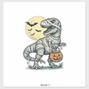 Sticker Seau de bonbons T-Rex momie Halloween Vecteur vint