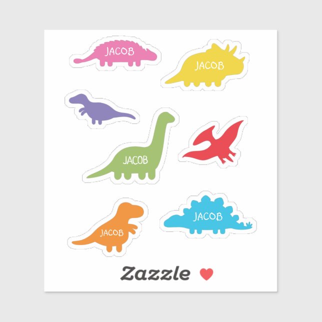 Sticker Sept Silhouettes Dinosaures, Enfants Personnalisés (Feuille)