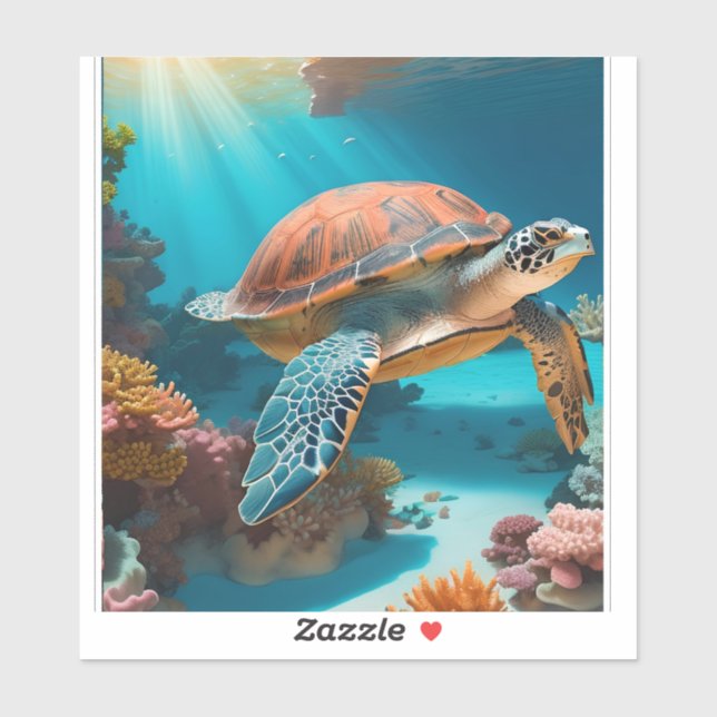 Sticker Serene 3D Sea Turtle dans Ocean Tranquille Marine  (Feuille)
