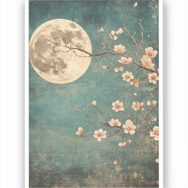 Sticker Sérénité de la fleur de cerisier sur la Lune (Recto)