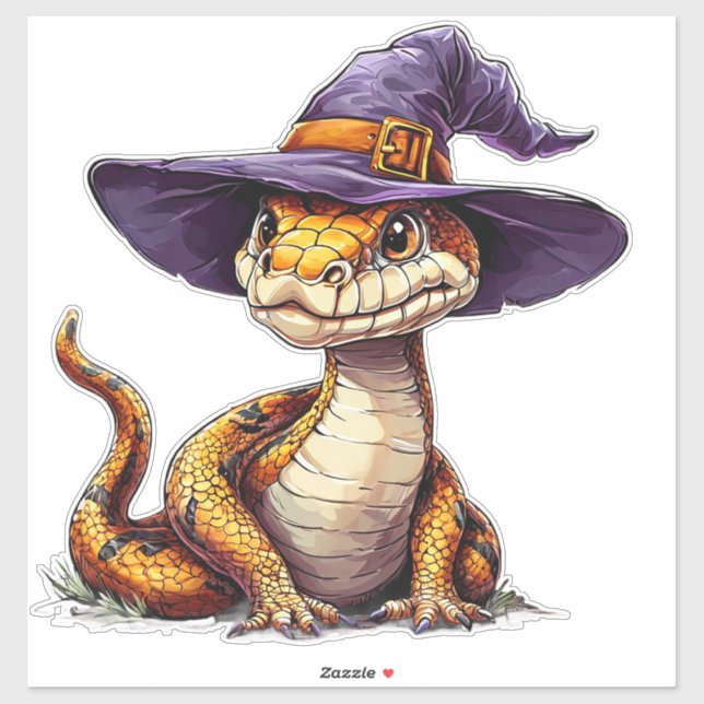 Sticker Serpent de dessin animé drôle Reptile mignon Créat (Feuille)