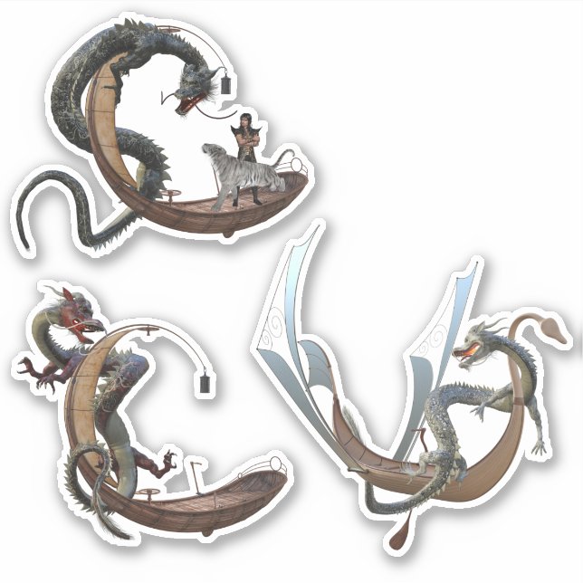 Sticker Serpent Dragon De Chine Orientale Bateaux Volants (Devant)