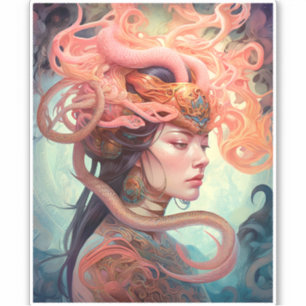 Sticker Serpent Hair Lady Imaginaire Art
