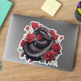 Sticker Serpent noir avec Roses
