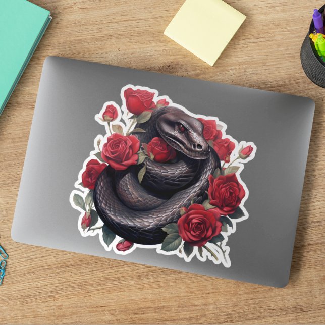 Sticker Serpent noir avec Roses (Créateur téléchargé)