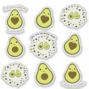 Sticker Set Cute Kawaii Avocados