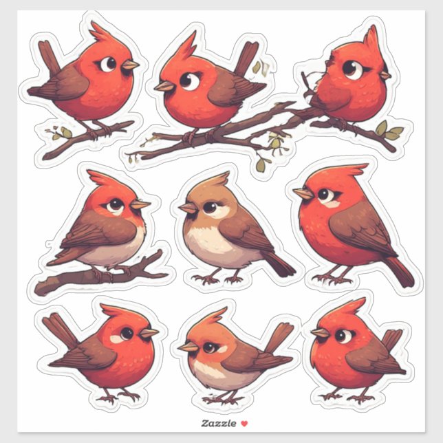 Sticker Set d'autocollants de Cardinal mignon et d'oiseaux (Feuille)