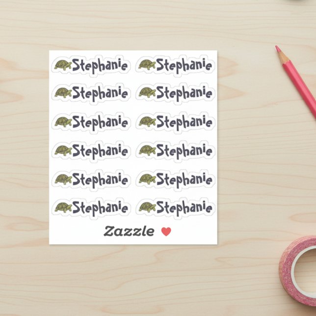 Sticker Set of 12 Cute Turtle Name Labels (Cute turtle mini stickers.)
