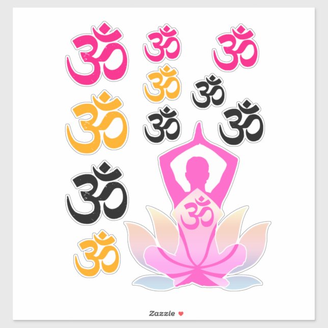 Sticker Set OM Namaste Spirituel Lotus Fleur Pose de Yoga (Feuille)