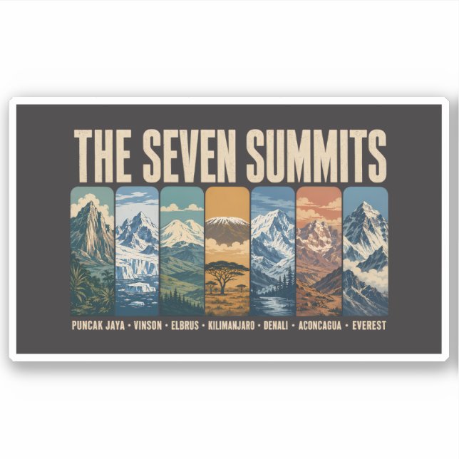 Sticker Seven Summits Mountain Landmarks Illustration (Devant)
