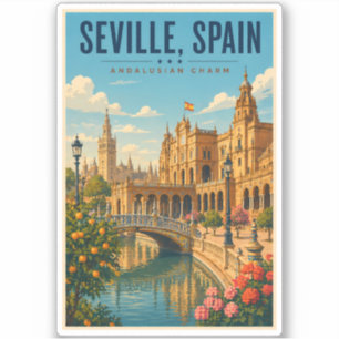 Sticker Séville Espagne Illustration Voyage Art Vintage