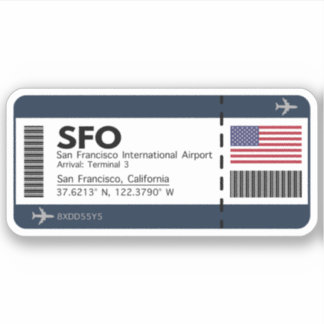 Sticker SFO San Francisco Boarding Pass - California Trave