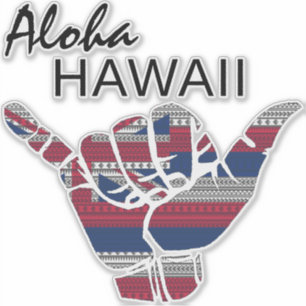 STICKER SHAKA TRIBAL (HANG LOOSE) ALOHA HAWAII HI FLAG DRK