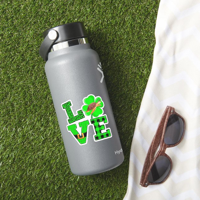 Sticker Shamrock Green Plaid Love Sea Turtle St Patrick'S (HydroFlask Insitu)